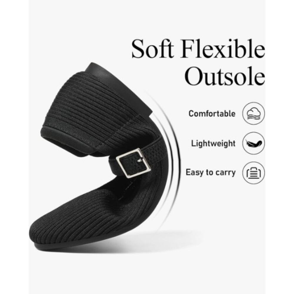 Ck. MSRP $46 NWOB CELNEPHO BLACK RIBBED KNIT SQUARE TOE MARY JANE FLATS ♡SIZE 6♡ - Picture 3 of 9